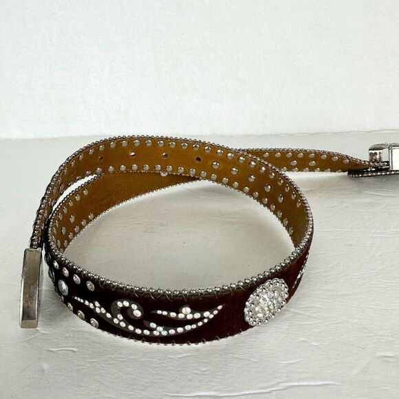 Nocona Belt Co Womens Leather Western Rhinestone Belt Size 28 Bling Studded 1.25 main image 4